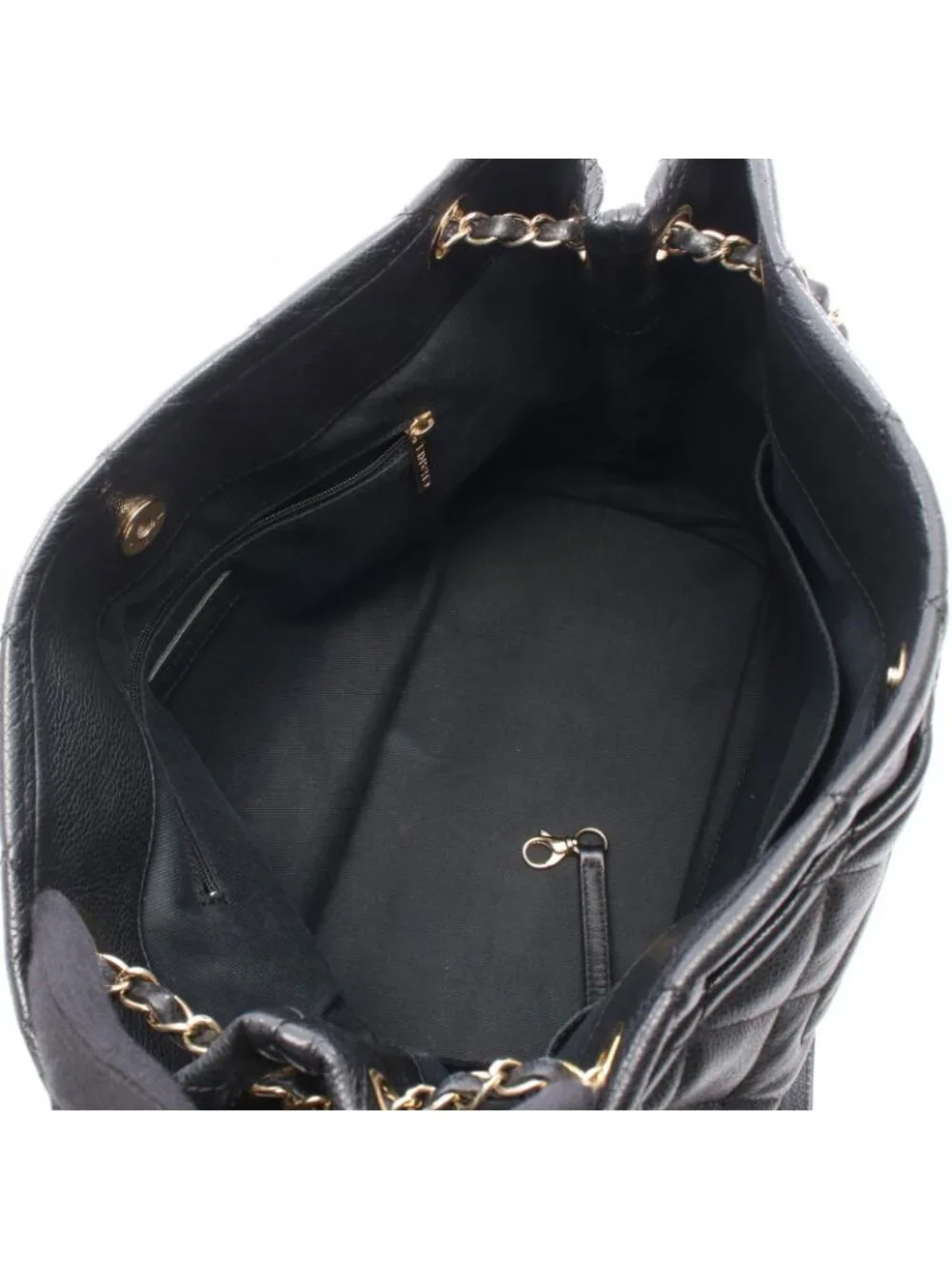 Chanel Tote Quilted CC Logo Black Caviar Leather CC Chain